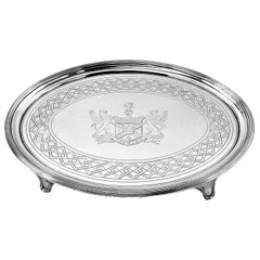 Antique Georgian Sterling Silver Salver Oval Tray Platter, 1802