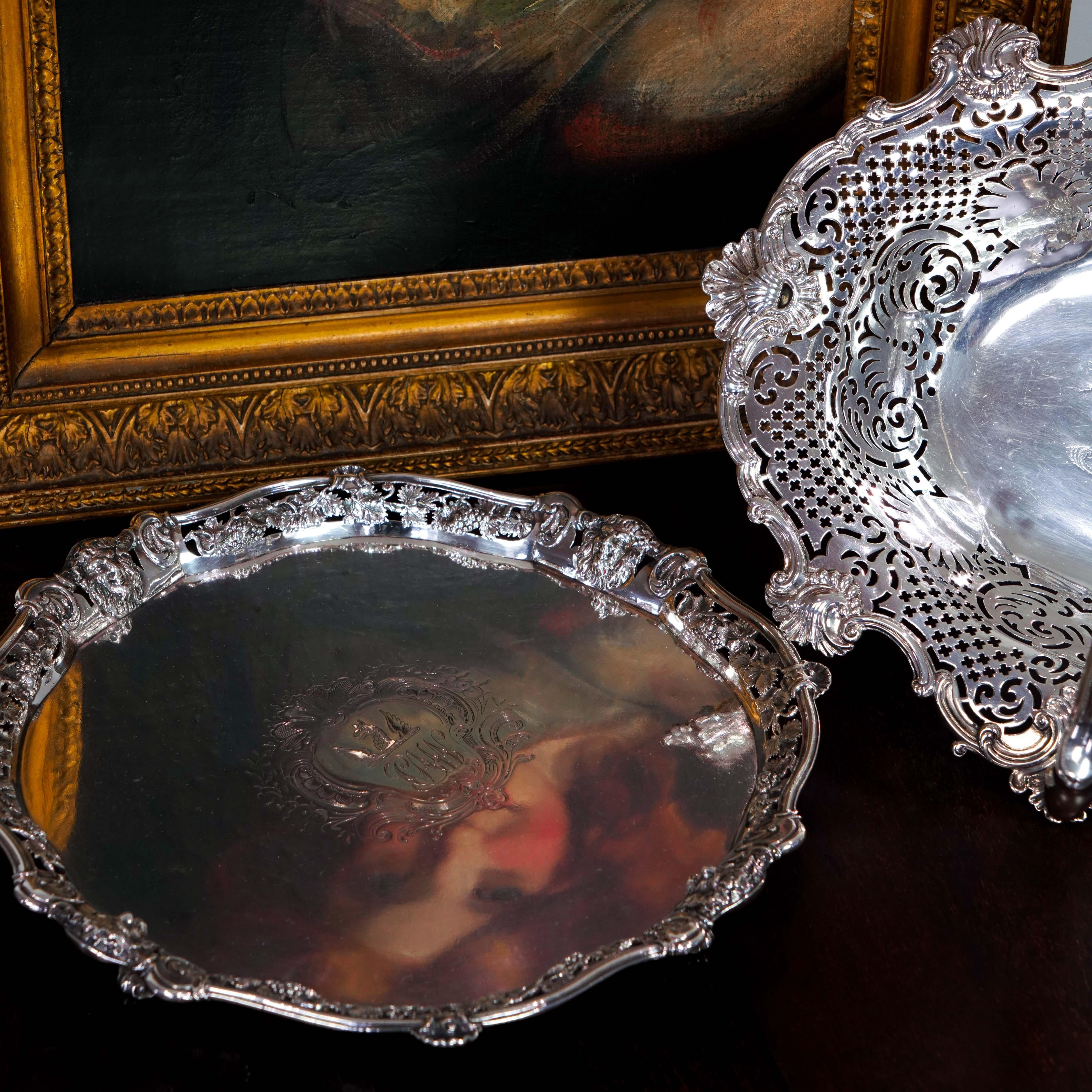 Antique Georgian Sterling Silver Salver Rococo Mask Vine Decoration London 1742 For Sale 8