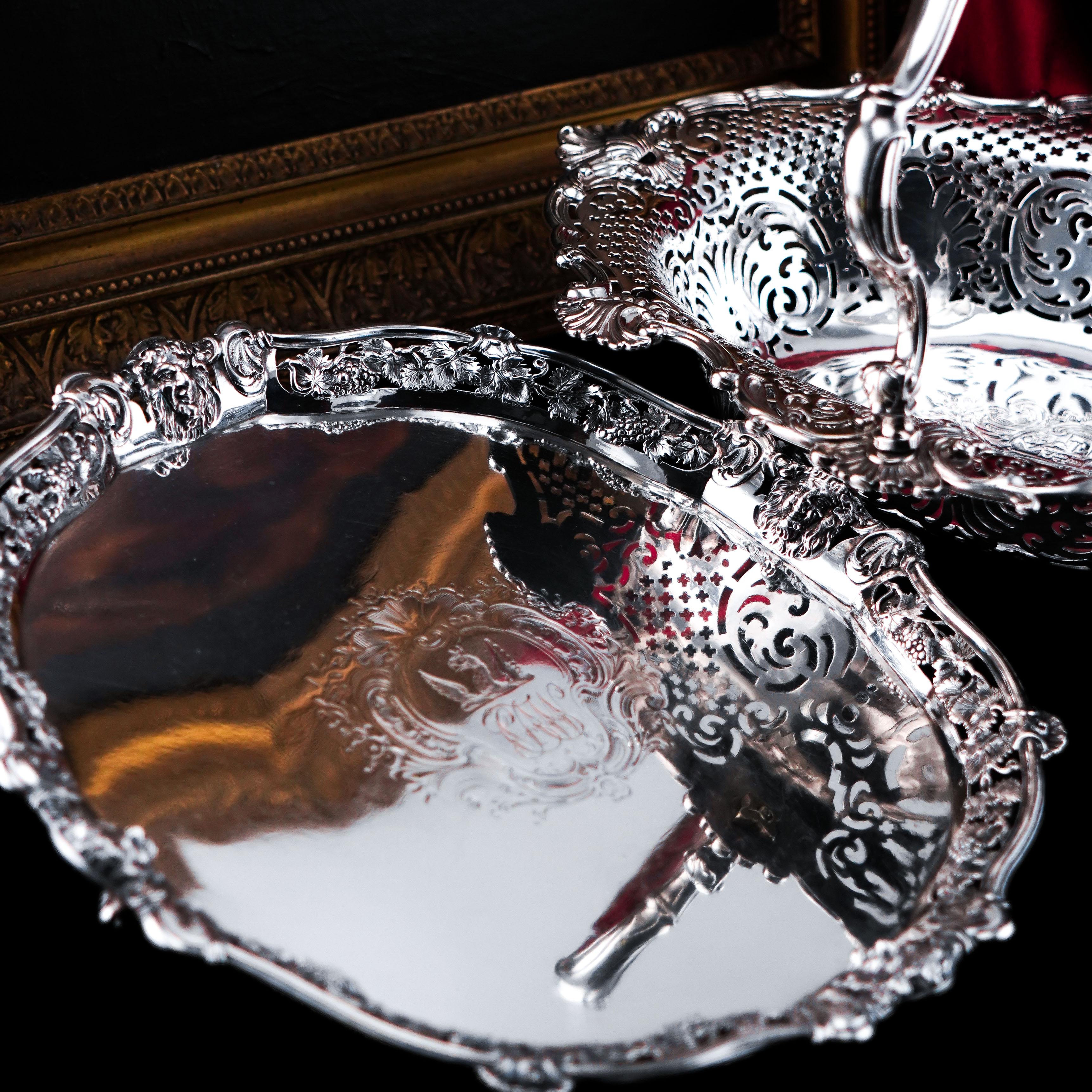 Antique Georgian Sterling Silver Salver Rococo Mask Vine Decoration London 1742 For Sale 15