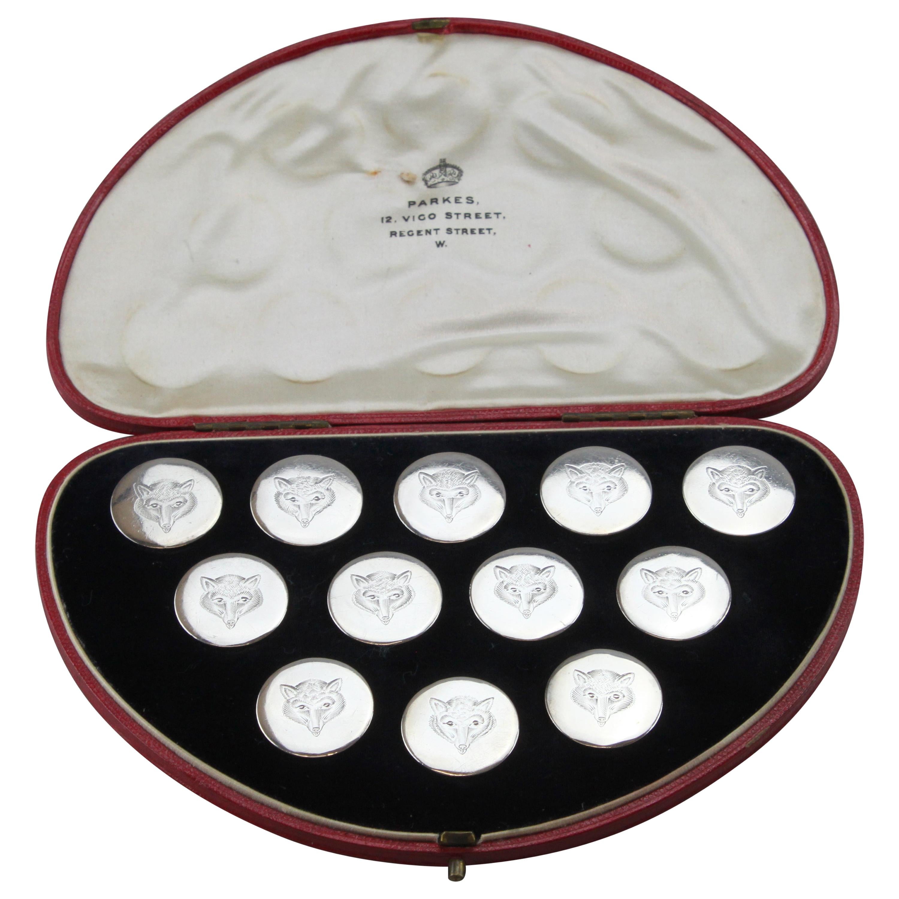Antique Georgian Sterling Silver Set of 12 Shirt Buttons, John Rich London, 1790