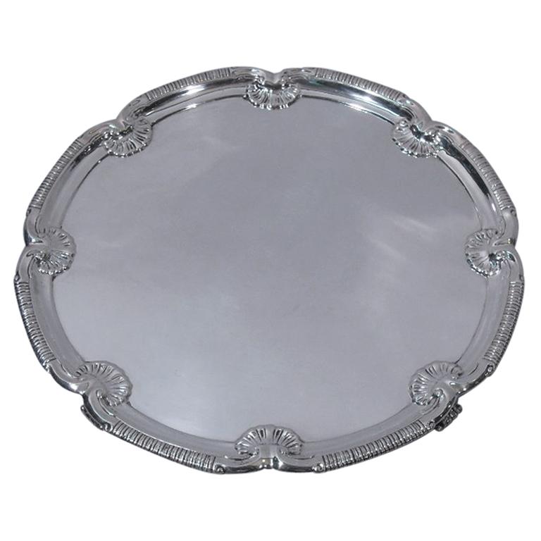 Antique Georgian Sterling Silver Shell Salver Tray by Howard