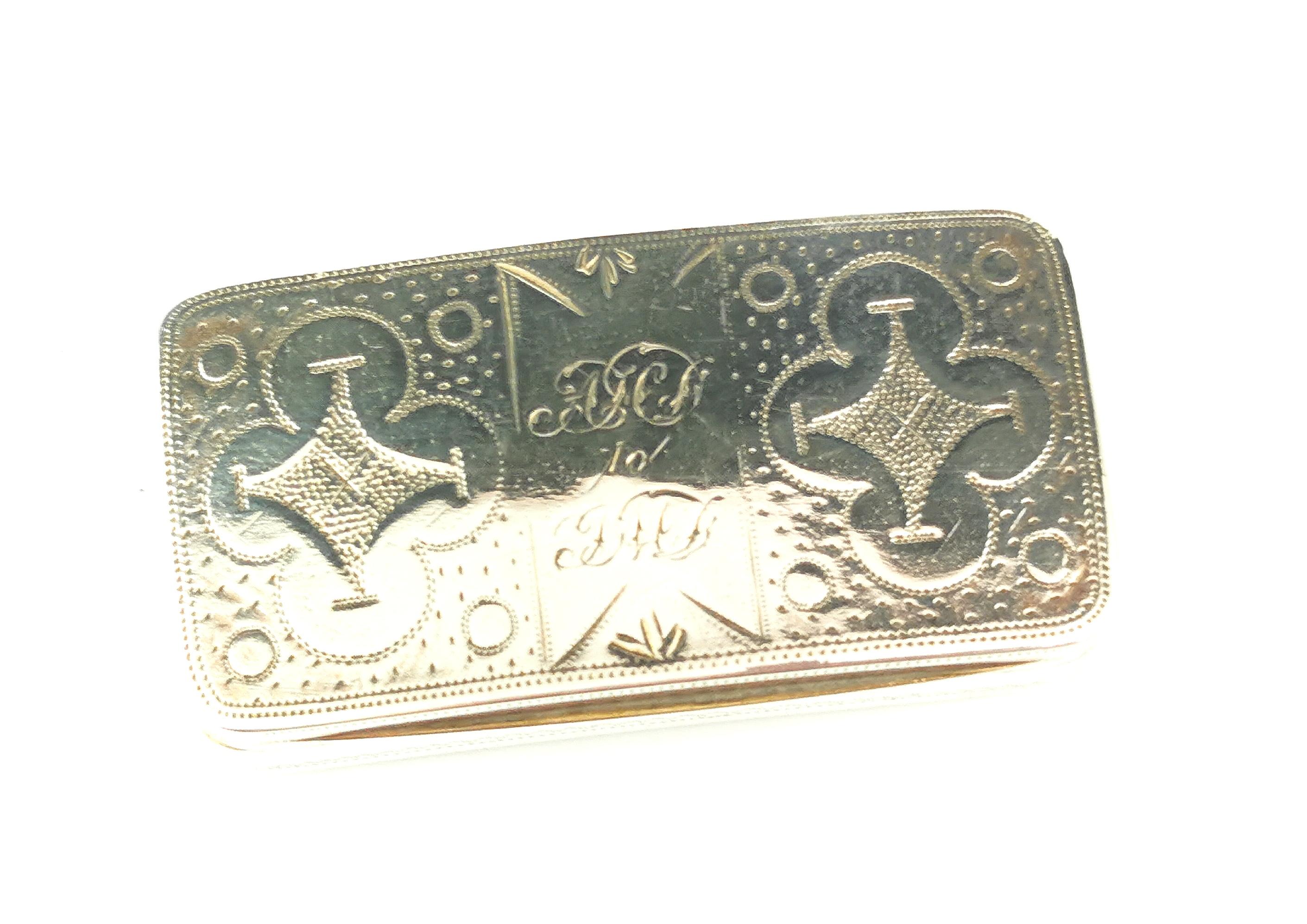 British Antique Georgian sterling silver snuff box, Engraved 