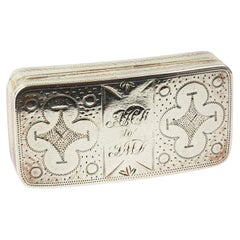 Antique Georgian sterling silver snuff box, Engraved 