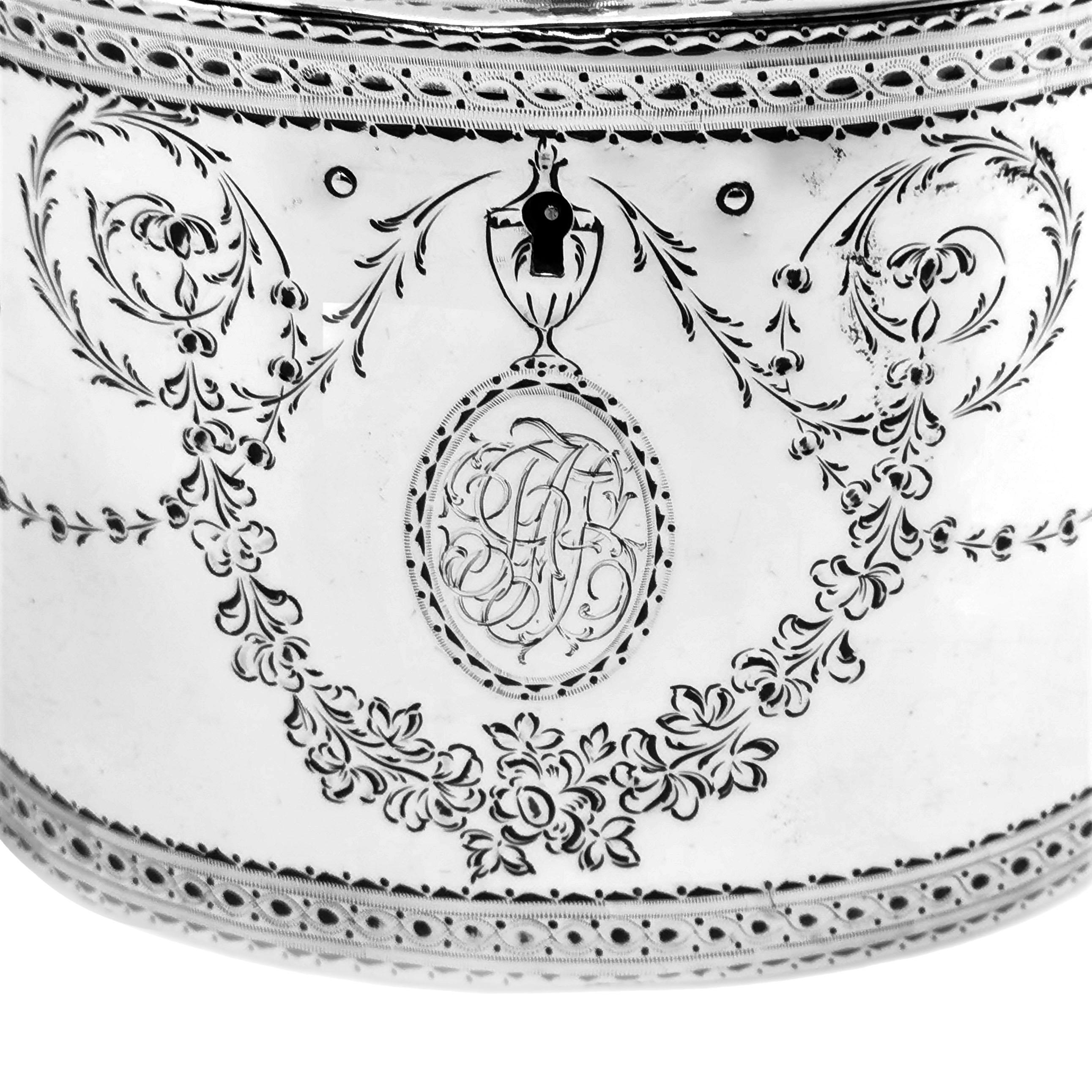 European Antique Georgian Sterling Silver Tea Caddy Box 1780 London, England