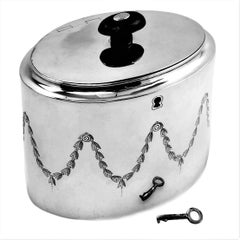 Boîte à thé antique en argent sterling de style géorgien, 1800, Londres, Angleterre