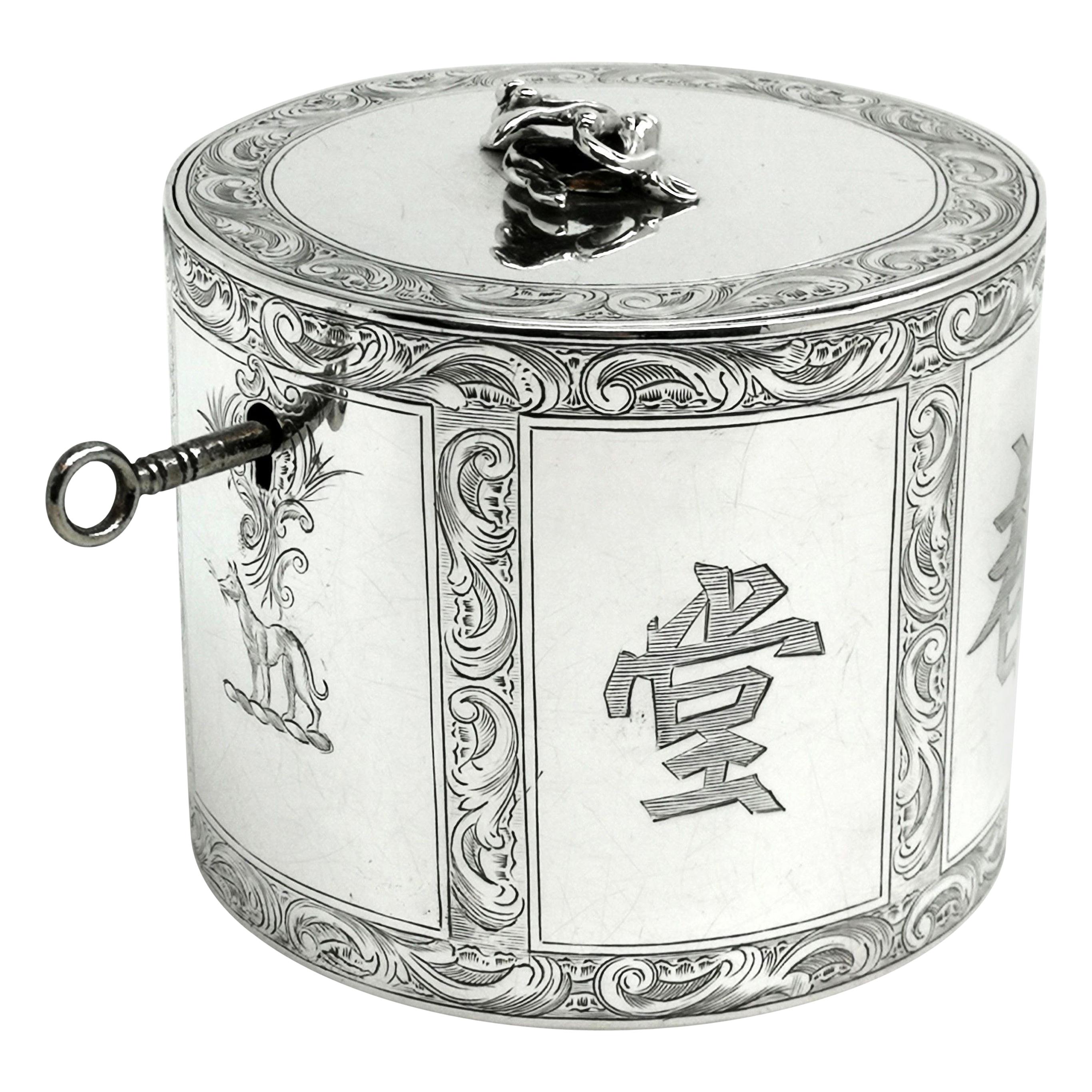 Antique Georgian Sterling Silver Tea Caddy Box Chinoiserie Chinese 1771