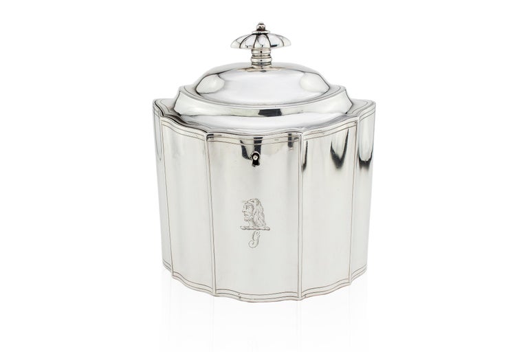 Antique Sterling Silver Tea Caddy with Coat of Arms, London, 1796 For Sale at 1stDibs