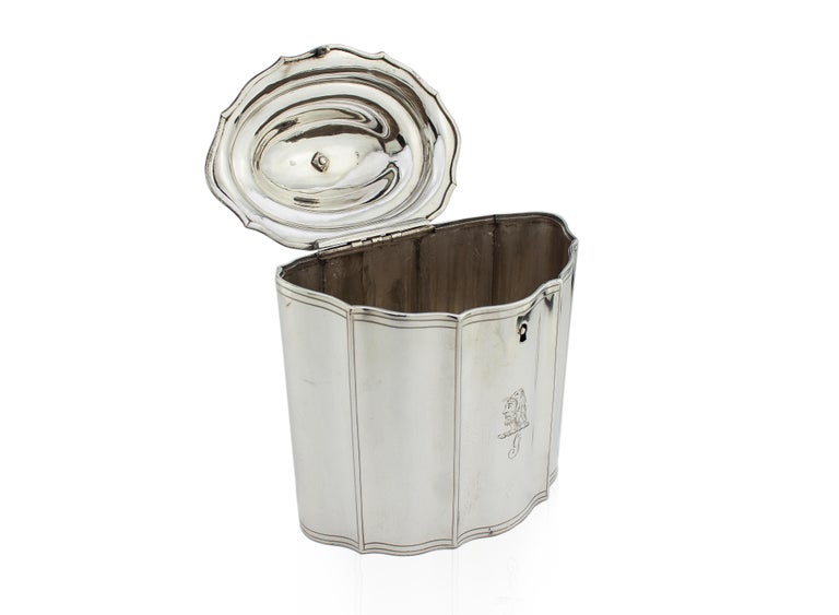 Antique Sterling Silver Tea Caddy with Coat of Arms, London, 1796 For Sale at 1stDibs