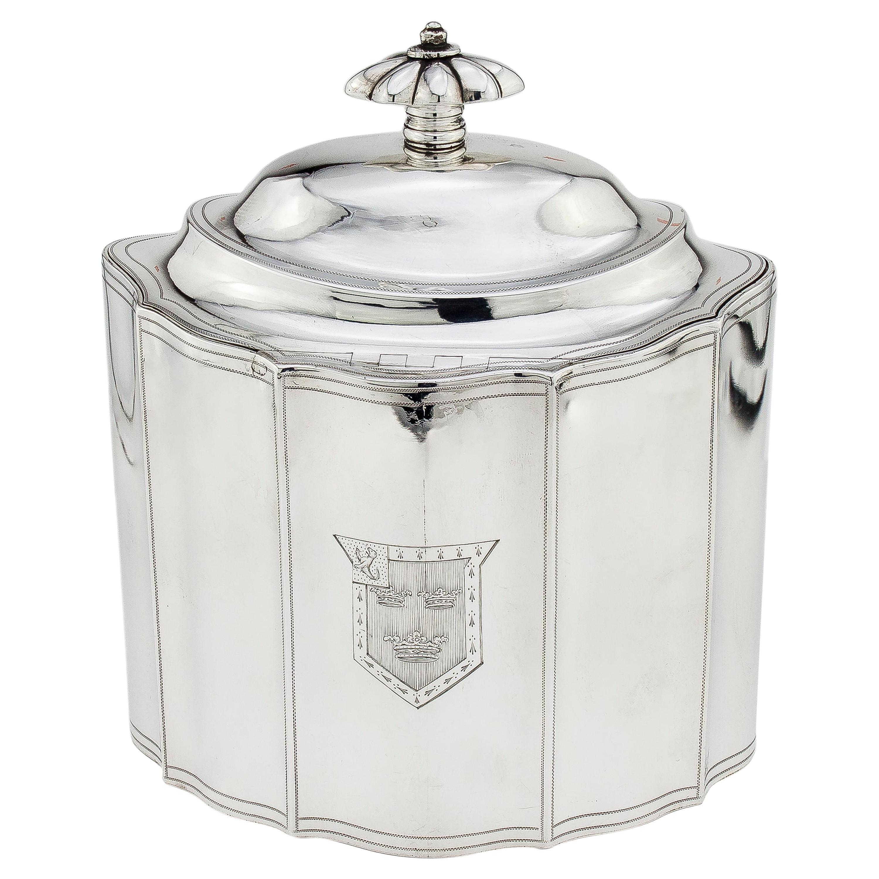 Antique Georgian Sterling Silver Tea Caddy with Coat of Arms, London, 1796