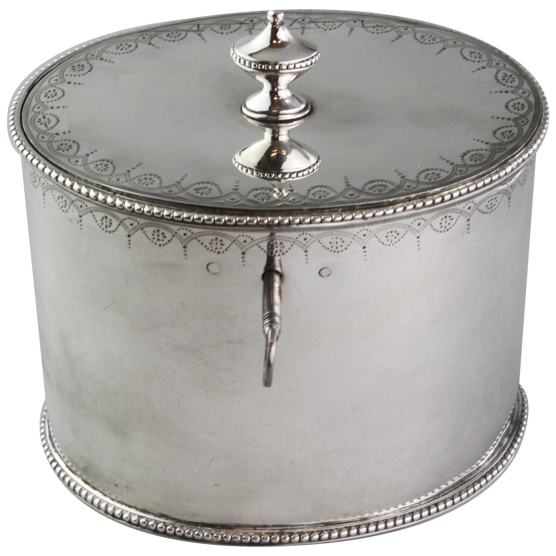 Antique Georgian Sterling Silver Tea Caddy with Key, London, 1819