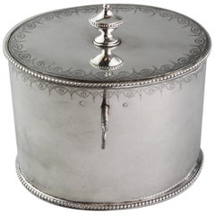 Antique Georgian Sterling Silver Tea Caddy with Key, London, 1819