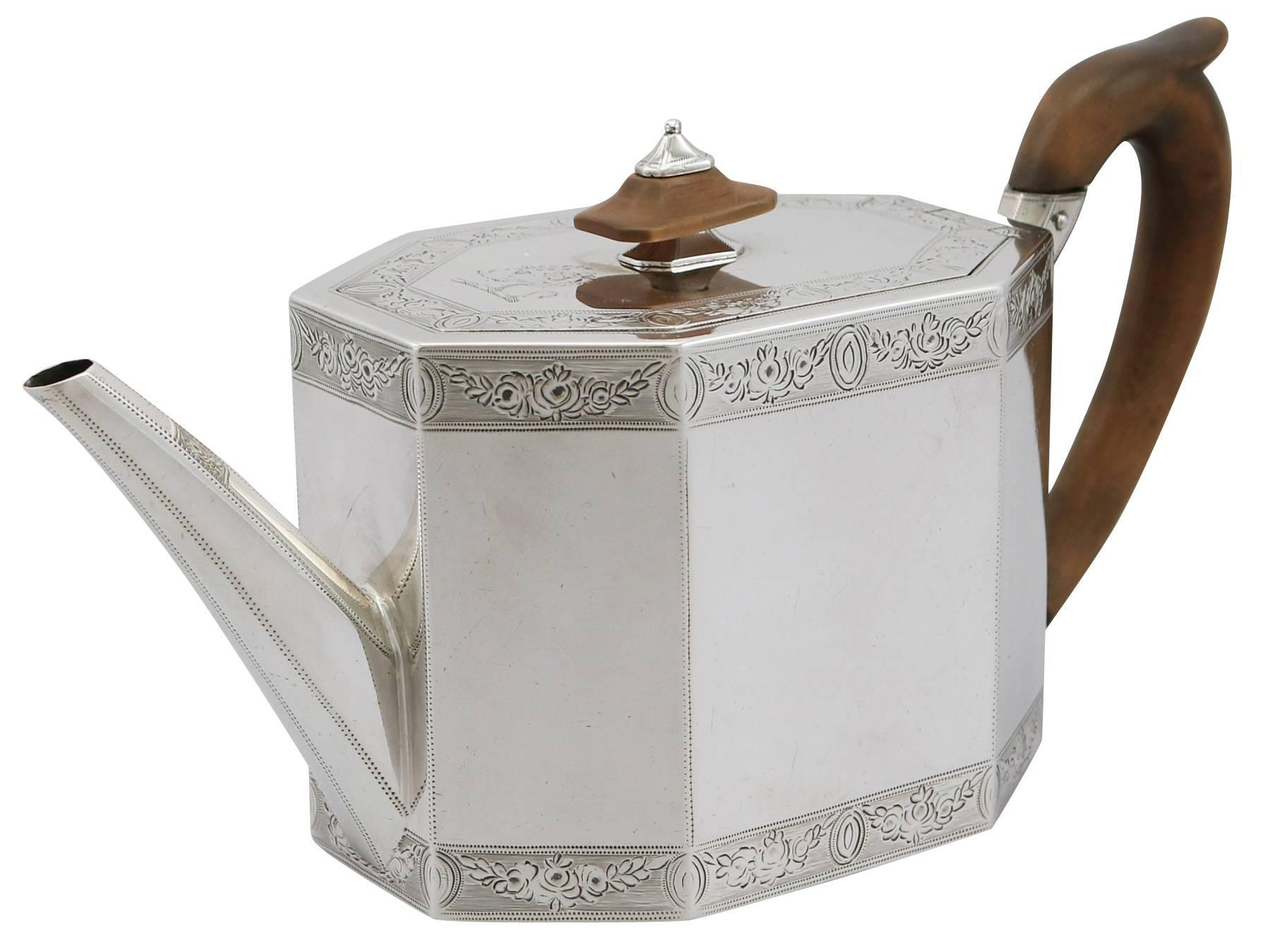 Late 18th Century Antique Georgian Sterling Silver Teapot, 1787