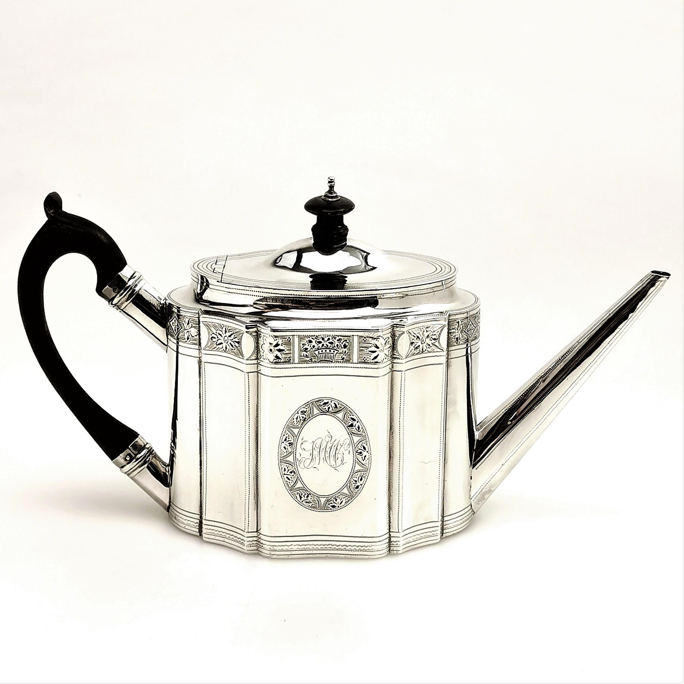 English Antique Georgian Sterling Silver Teapot on Stand, 1795