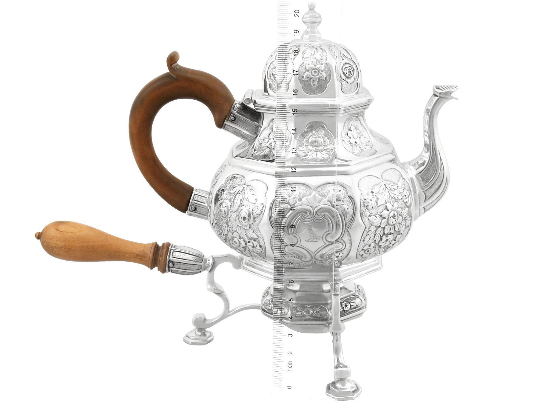 Antique Georgian Sterling Silver Teapot with Spirit Burner For Sale 12