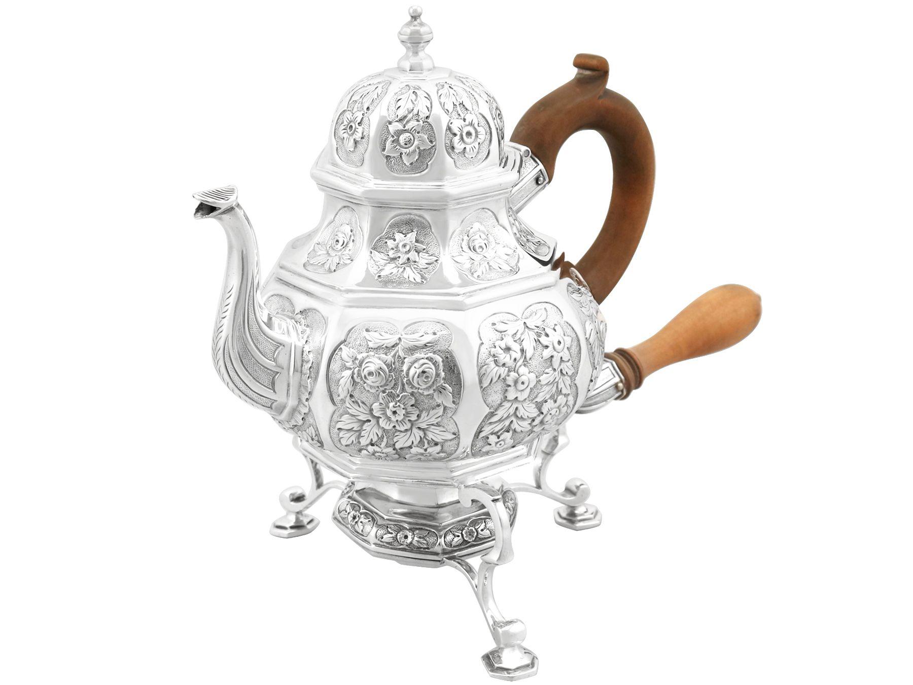British Antique Georgian Sterling Silver Teapot with Spirit Burner For Sale