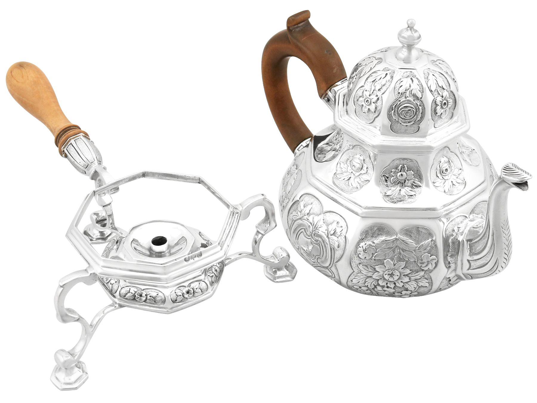 Early 19th Century Antique Georgian Sterling Silver Teapot with Spirit Burner For Sale