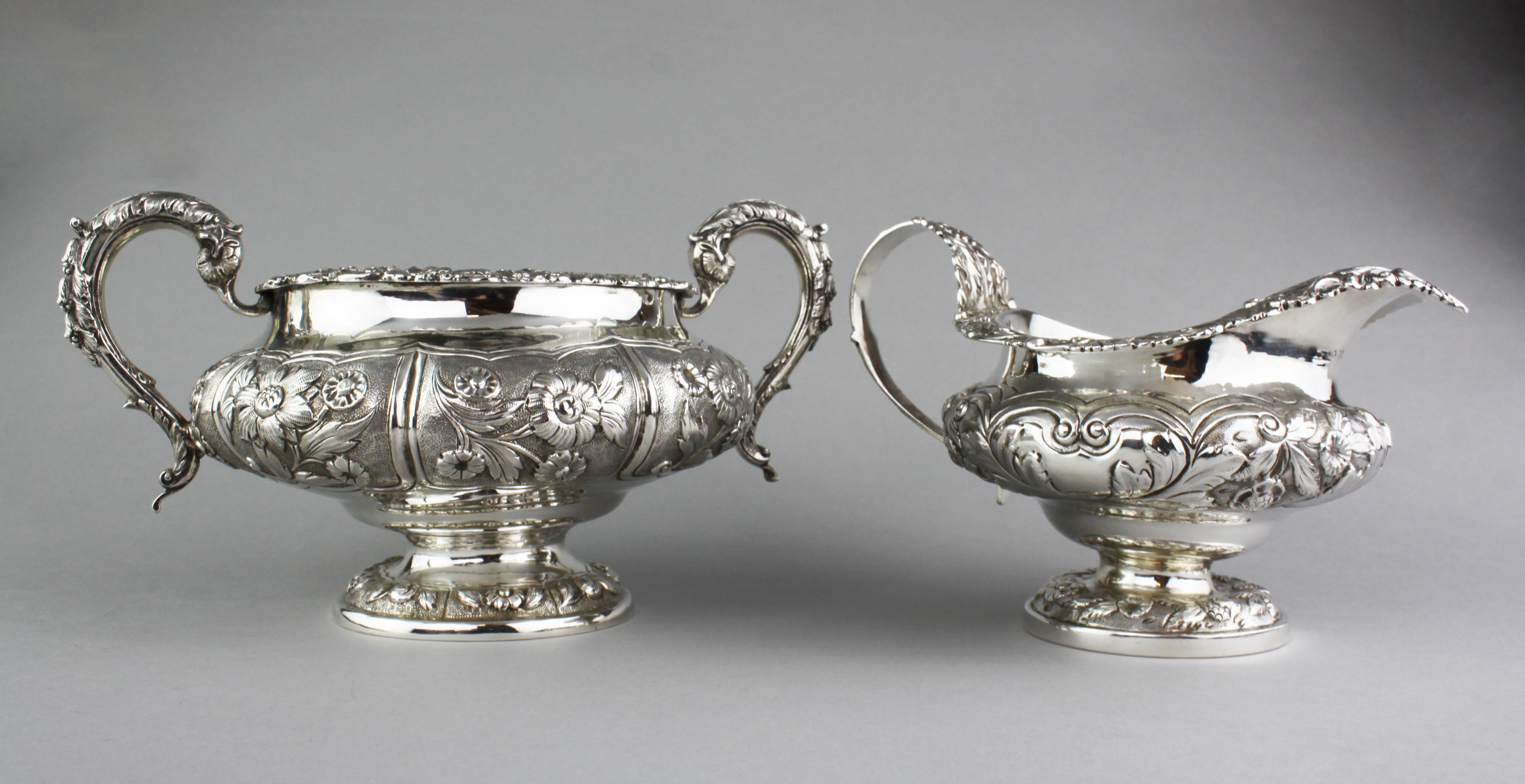 Antique Georgian Sterling Silver Three-Piece Tea Service Set, 1828 9