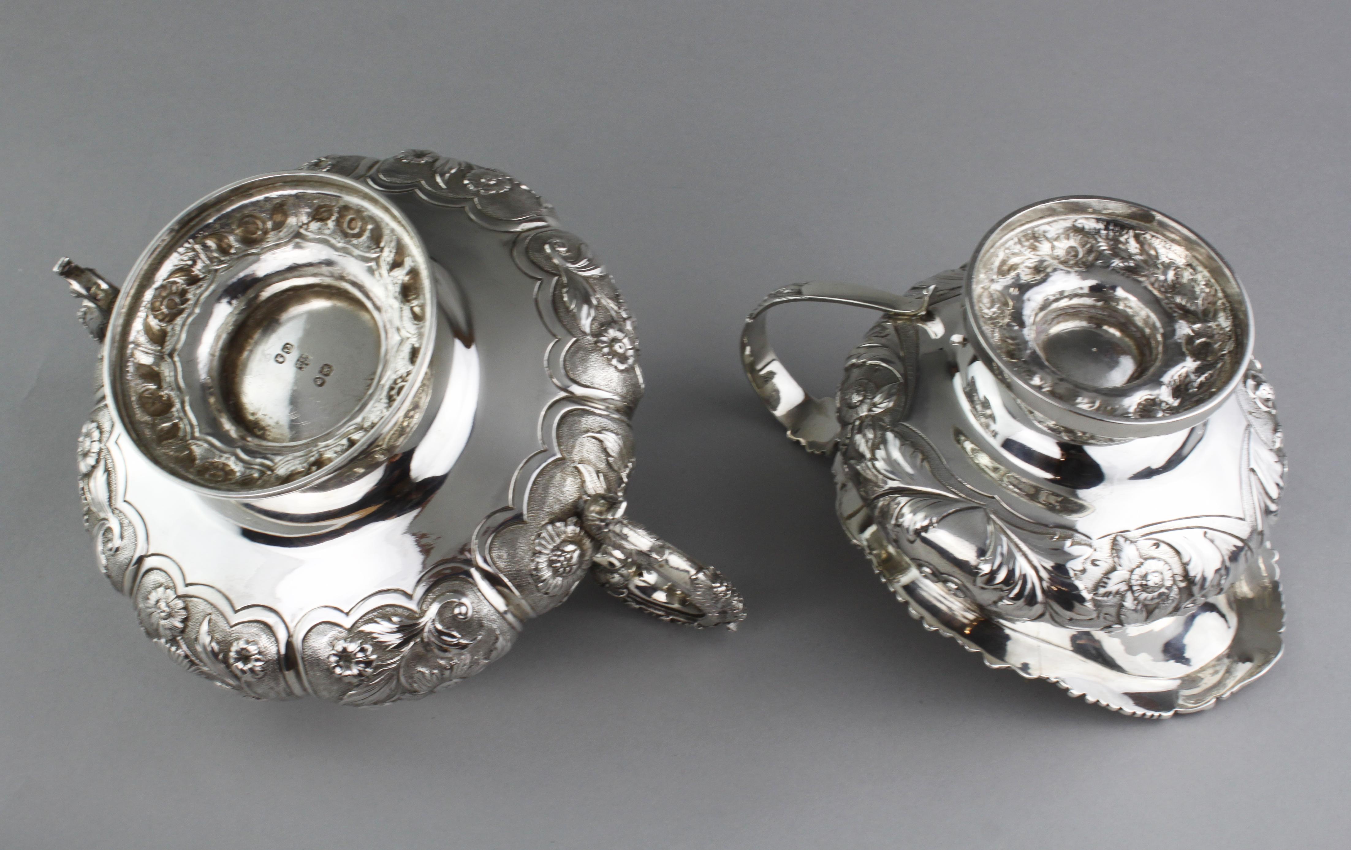 Antique Georgian Sterling Silver Three-Piece Tea Service Set, 1828 11