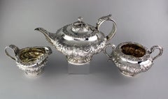 Antique Georgian Sterling Silver Three-Piece Tea Service Set, 1828