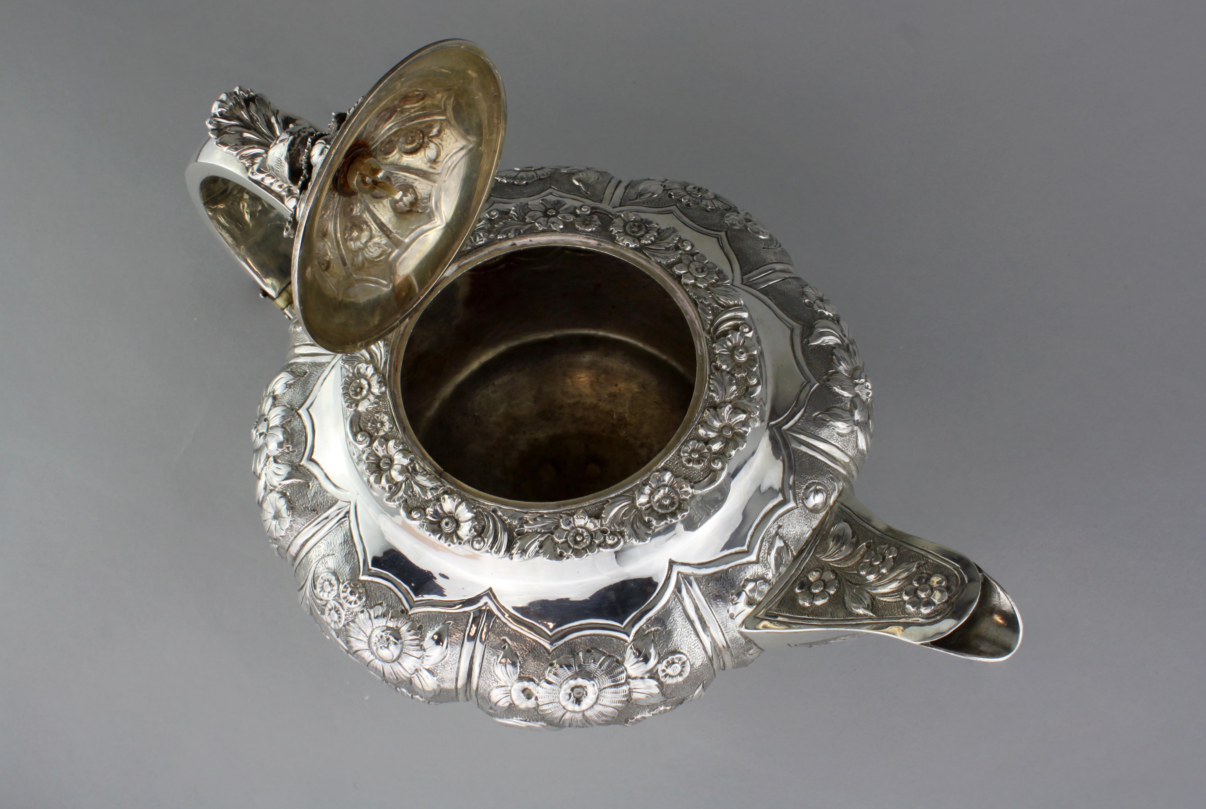 Early 19th Century Antique Georgian Sterling Silver Three-Piece Tea Service Set, 1828
