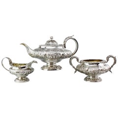 Antique Georgian Sterling Silver Three-Piece Tea Service Set, 1828