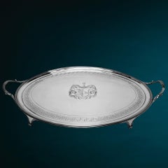 Plateau géorgien ancien en argent massif à deux anses, Londres, 1802 – Plateau à thé