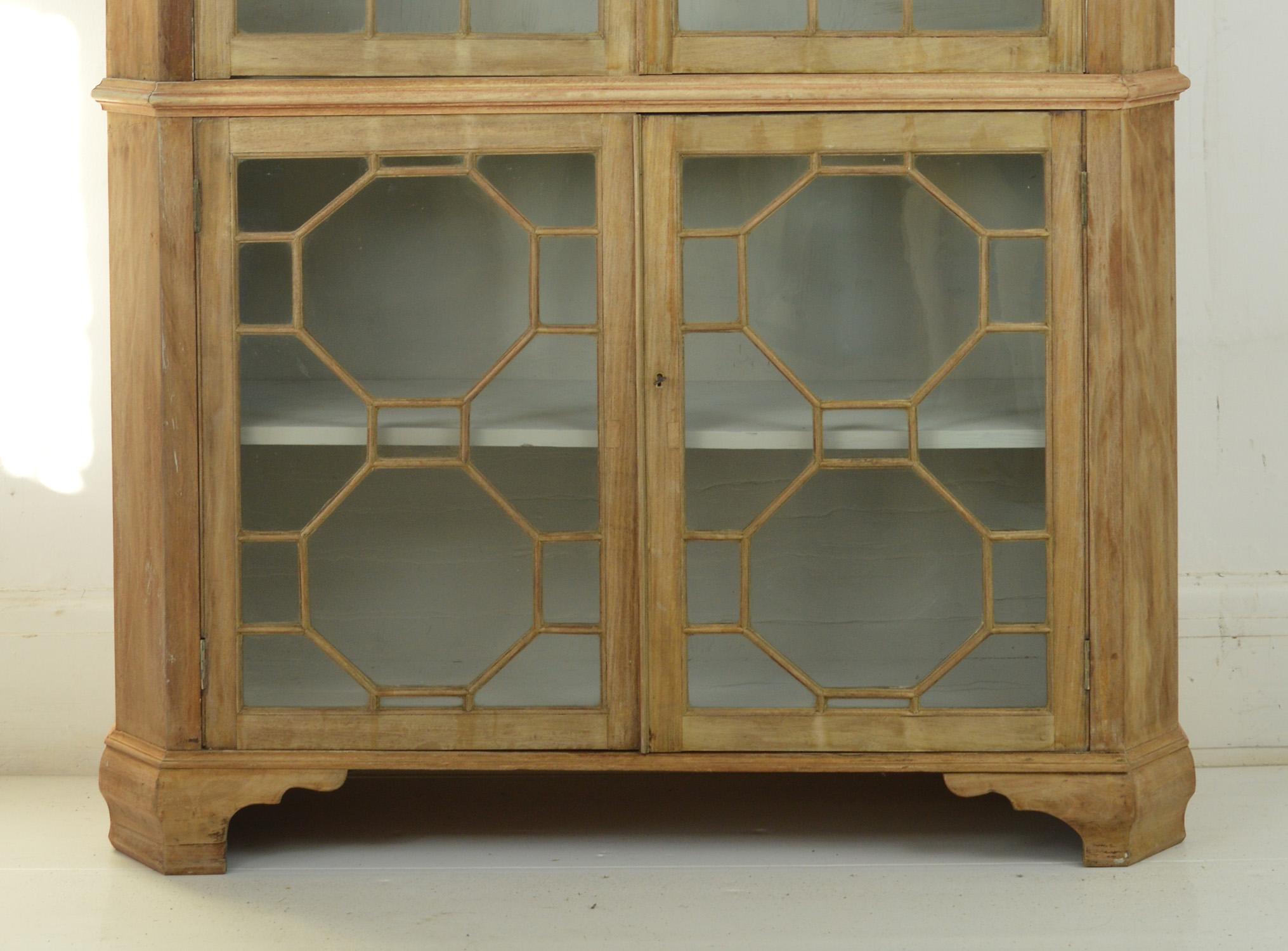 19th Century Antique Georgian Style Bleached Mahogany Astragal Glazed Bookcase