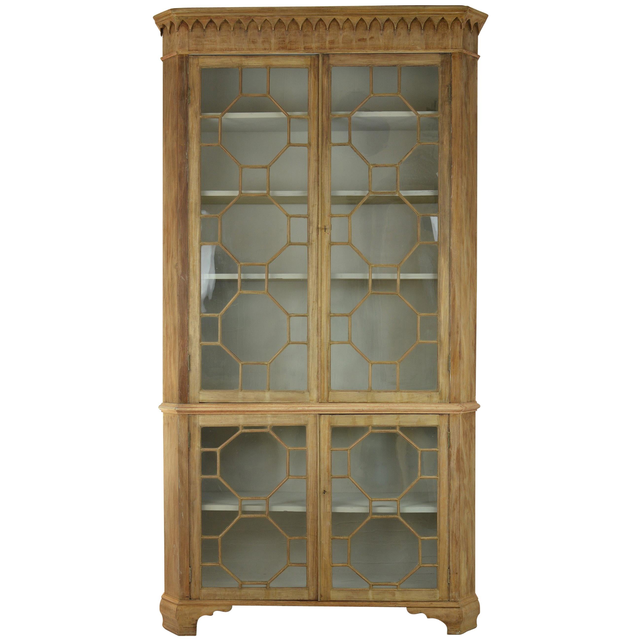 Antique Georgian Style Bleached Mahogany Astragal Glazed Bookcase