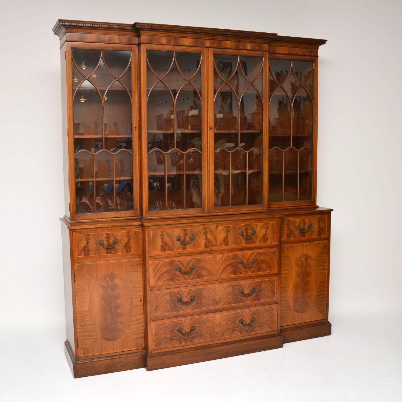 Mid-20th Century Antique Georgian Style Breakfront Mahogany Secretaire Bookcase