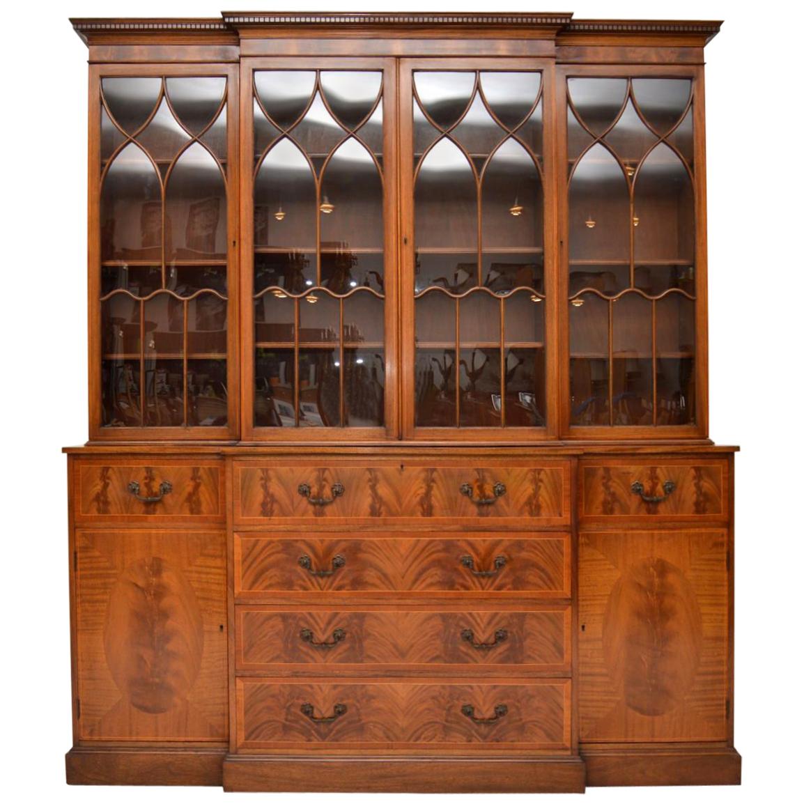 Antique Georgian Style Breakfront Mahogany Secretaire Bookcase