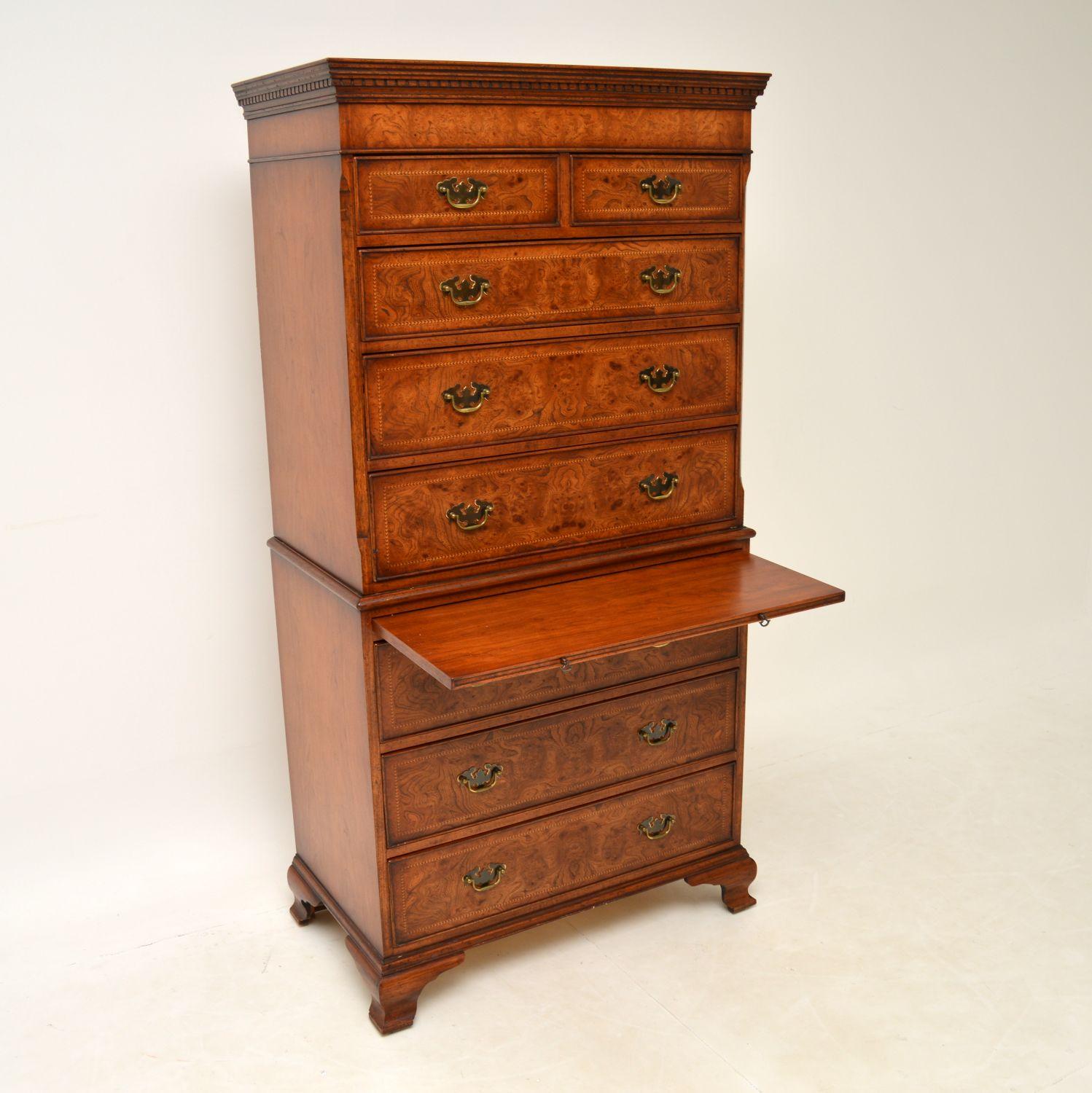 Antique Georgian Style Burr Elm Chest on Chest 4