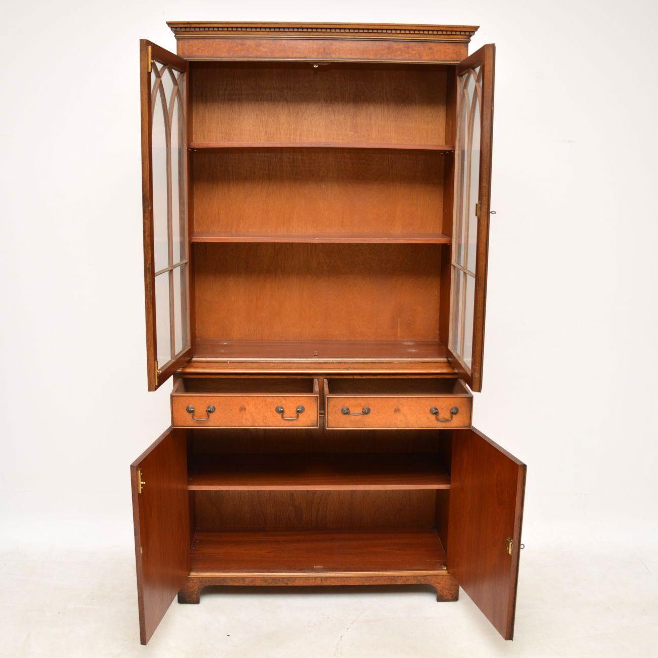 British Antique Georgian Style Burr Walnut Bookcase