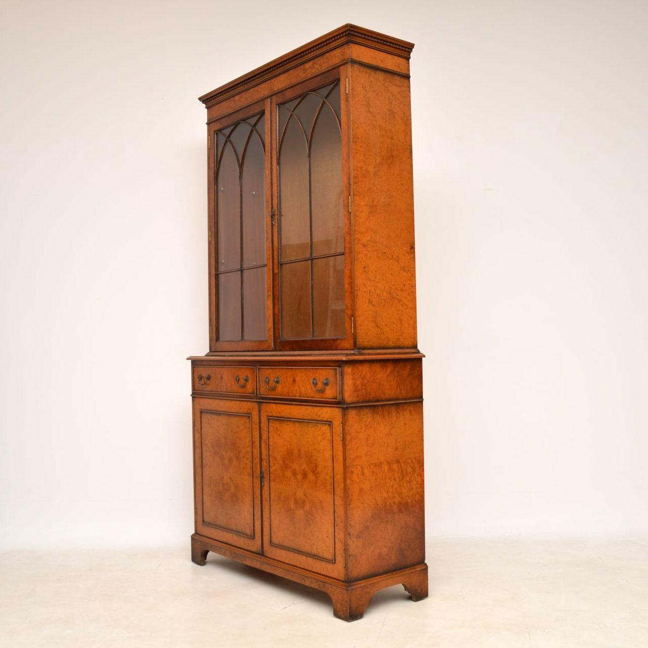 Antique Georgian Style Burr Walnut Bookcase 4