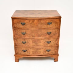 Antique Georgian Style Burr Walnut Bow Front Chest of Drawers