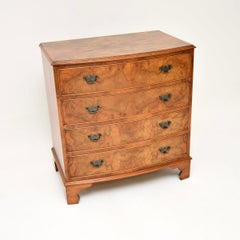 Antique Georgian Style Burr Walnut Bow Front Chest of Drawers