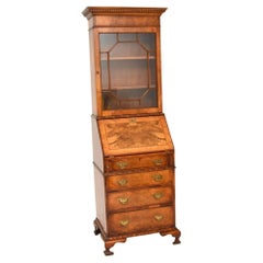 Antique Georgian Style Burr Walnut Bureau Bookcase