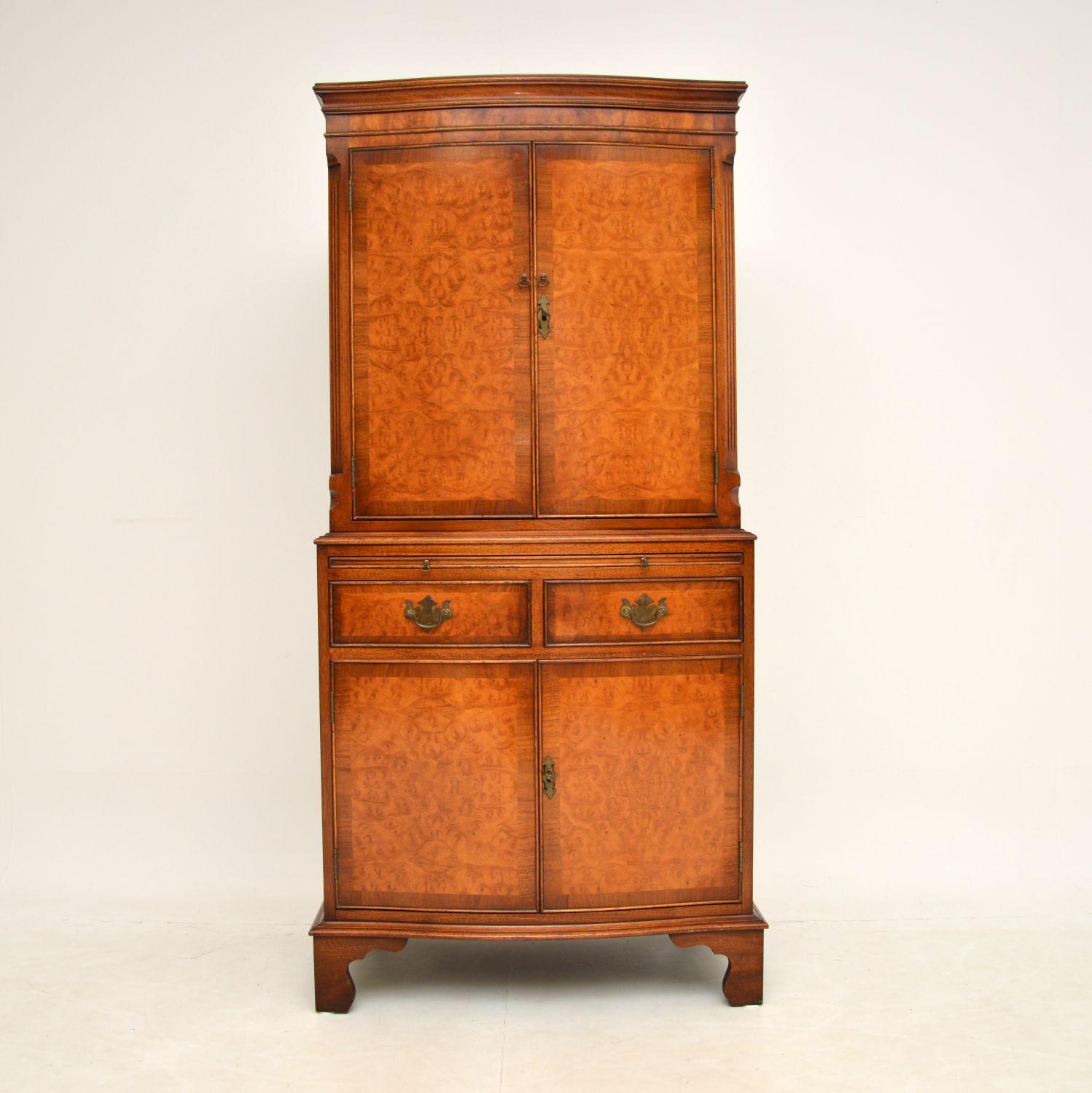 English Antique Georgian Style Burr Walnut Cabinet