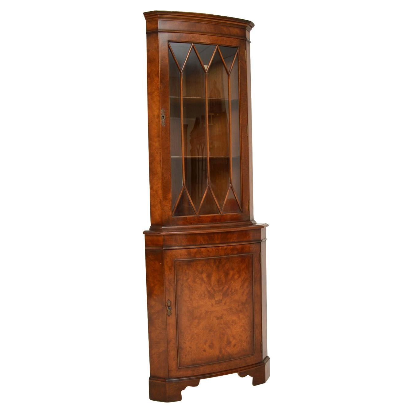 Antique Georgian Style Burr Walnut Corner Cabinet