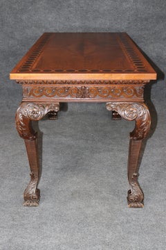 Antique Georgian Style Carved Console Table with Inlaid Wood Top