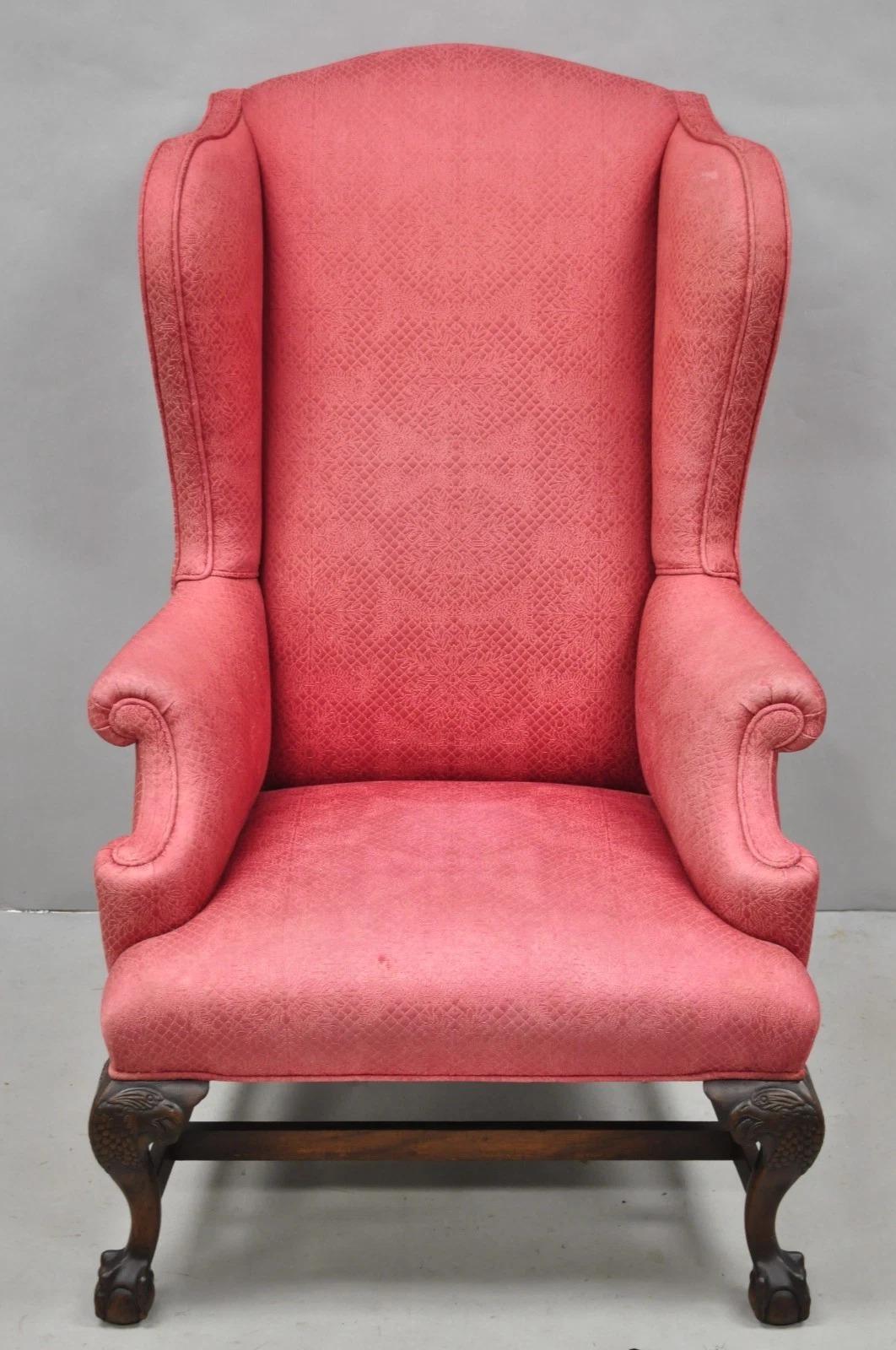 Antike georgianischen Stil geschnitzt Mahagoni High Wingback Lounge Chair w / Eagle Legs im Angebot 10