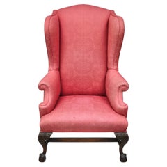 Antique Georgian Style Carved Mahogany High Wingback Lounge Chair w / Eagle Legs