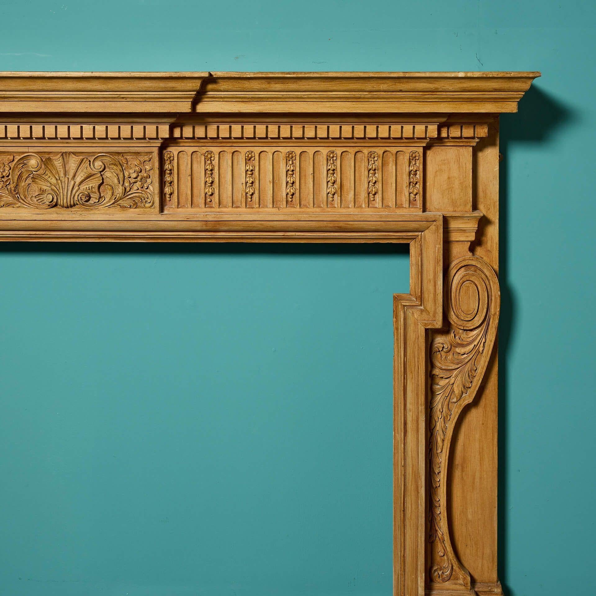 English Antique Georgian Style Carved Pine Fire Mantel For Sale
