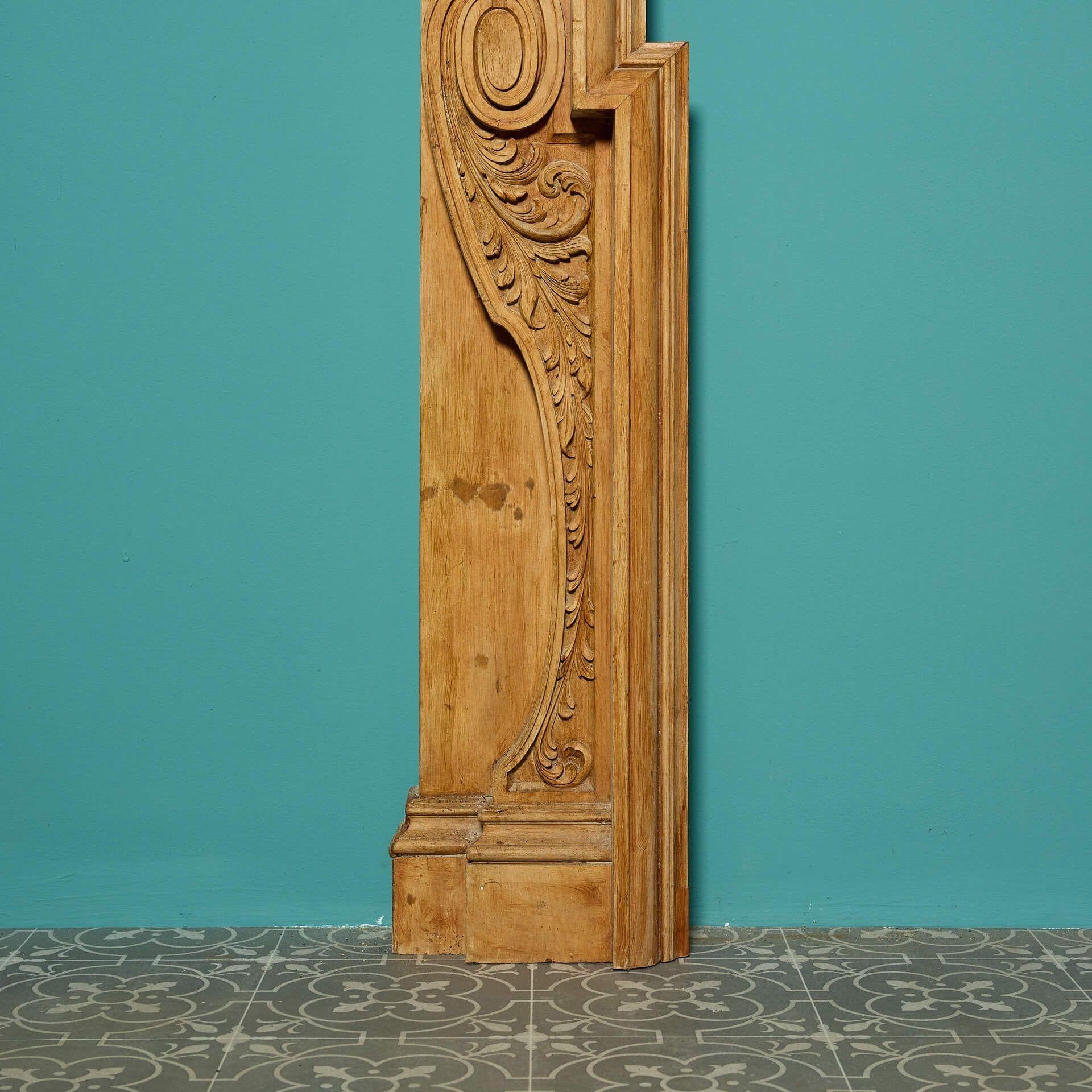 Hand-Crafted Antique Georgian Style Carved Pine Fire Mantel For Sale