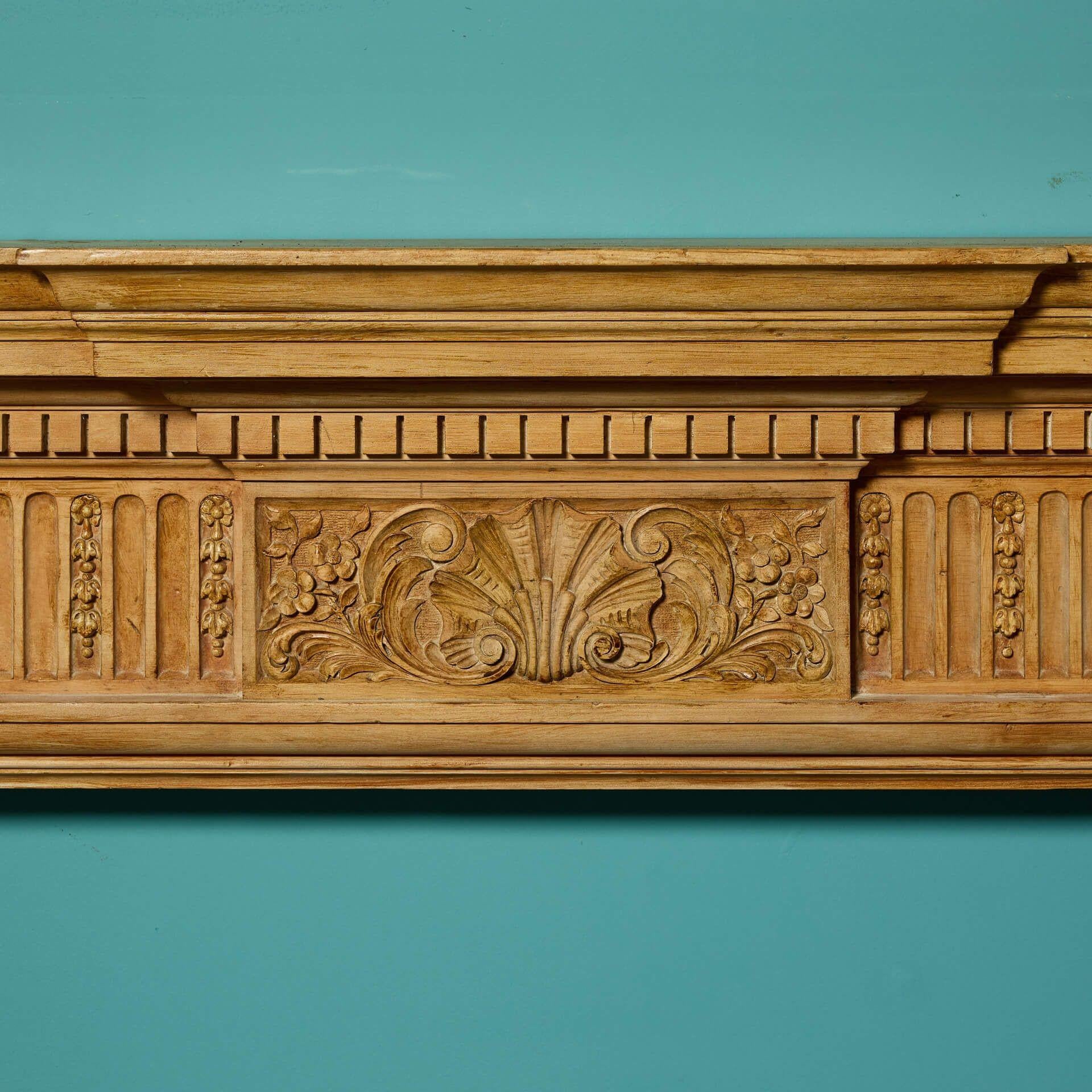 Antique Georgian Style Carved Pine Fire Mantel In Fair Condition For Sale In Wormelow, Herefordshire