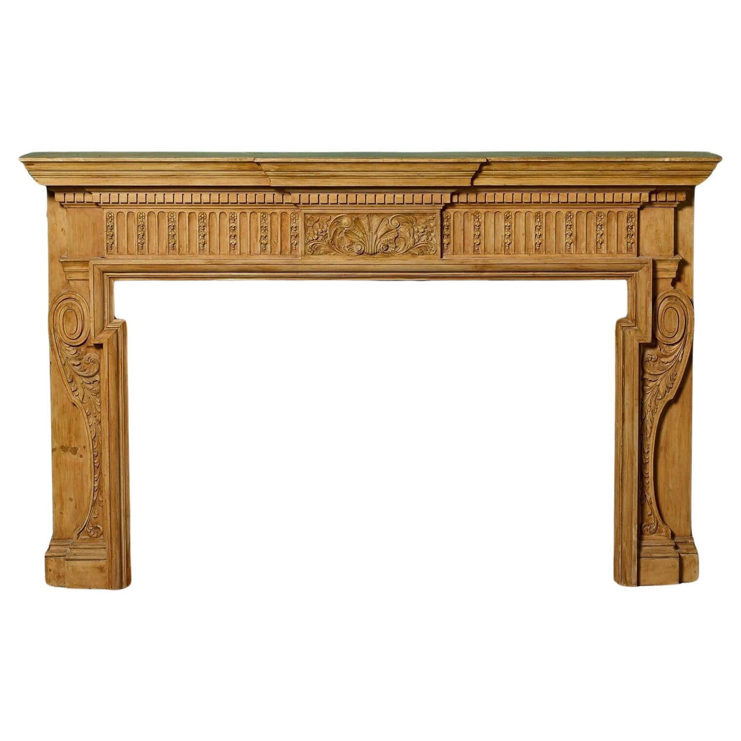 Antique Georgian Style Carved Pine Fire Mantel