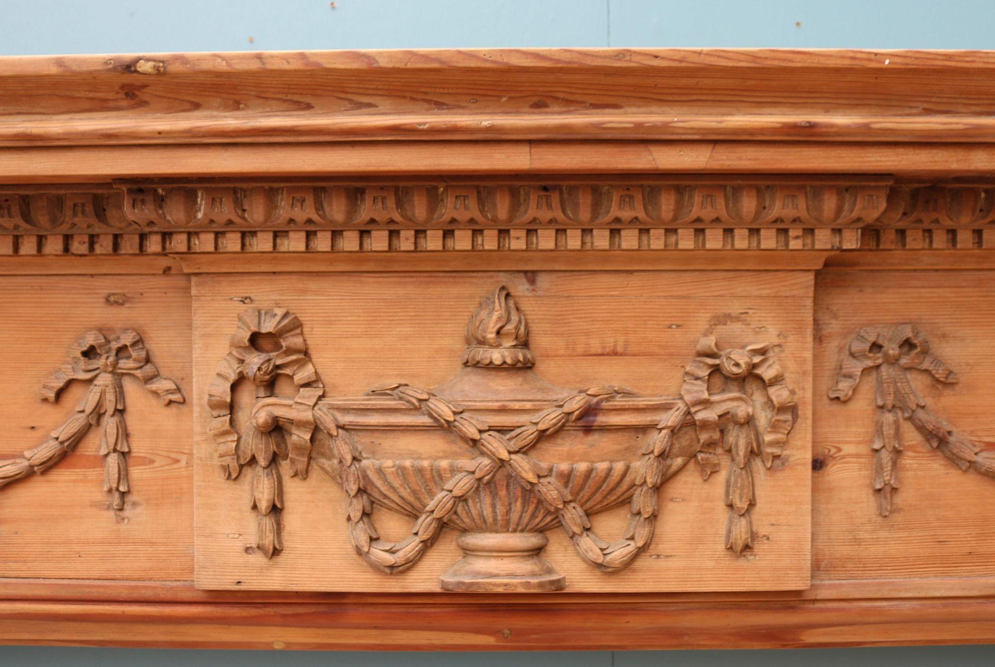 Antique Georgian Style Carved Pine Fireplace Surround In Good Condition For Sale In Wormelow, Herefordshire