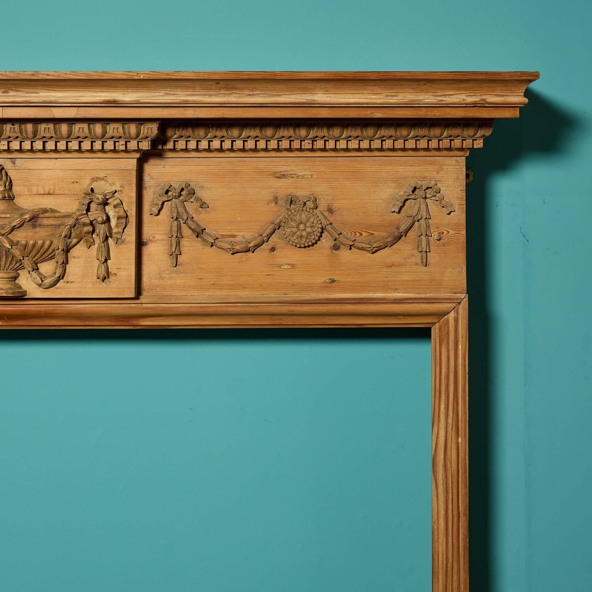 English Antique Georgian Style Carved Pine Fire Surround For Sale