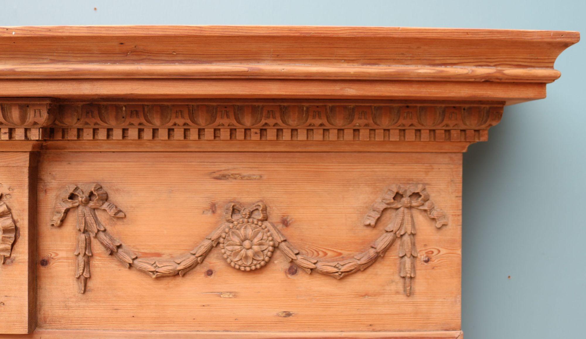 19th Century Antique Georgian Style Carved Pine Fireplace Surround For Sale