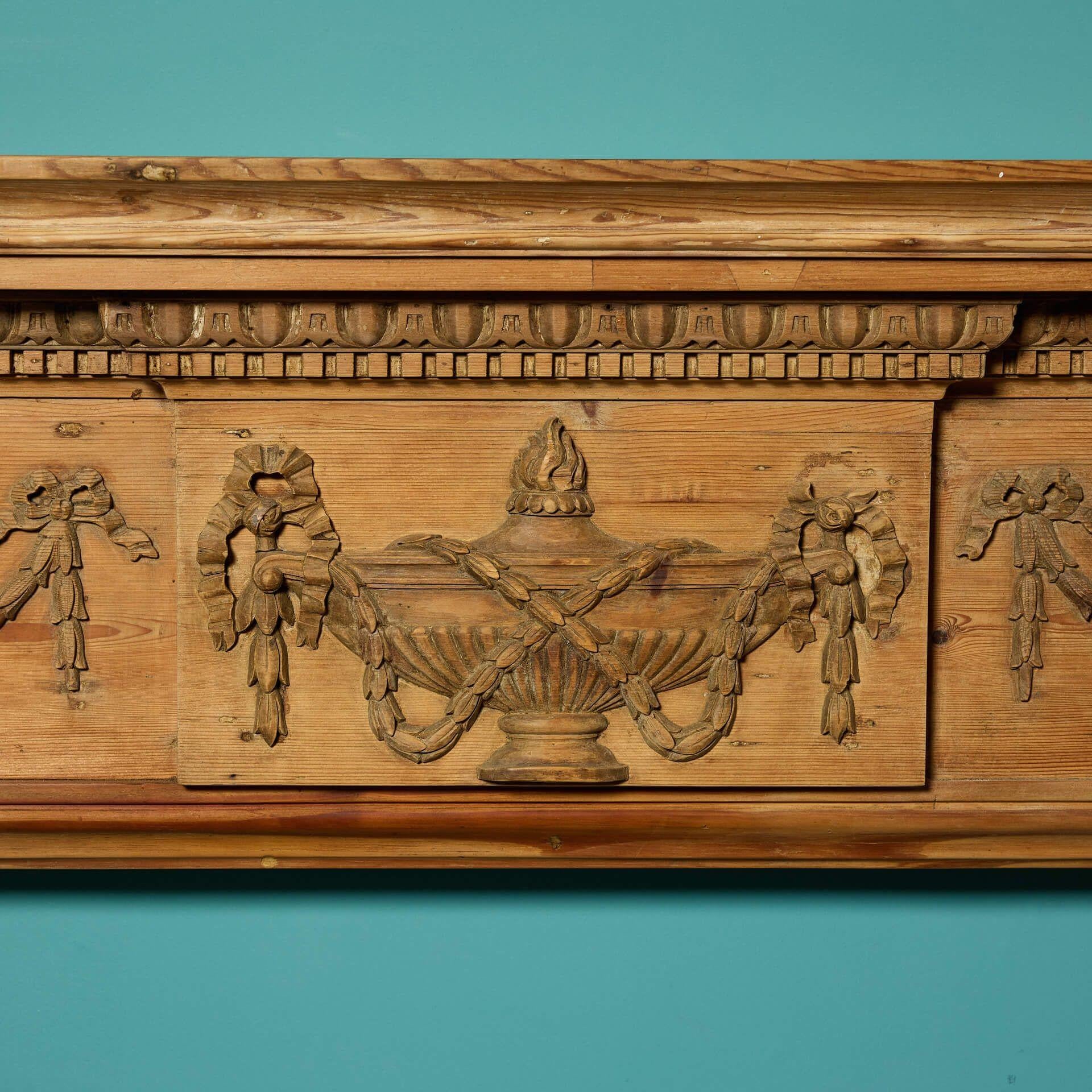 Antique Georgian Style Carved Pine Fire Surround In Fair Condition For Sale In Wormelow, Herefordshire