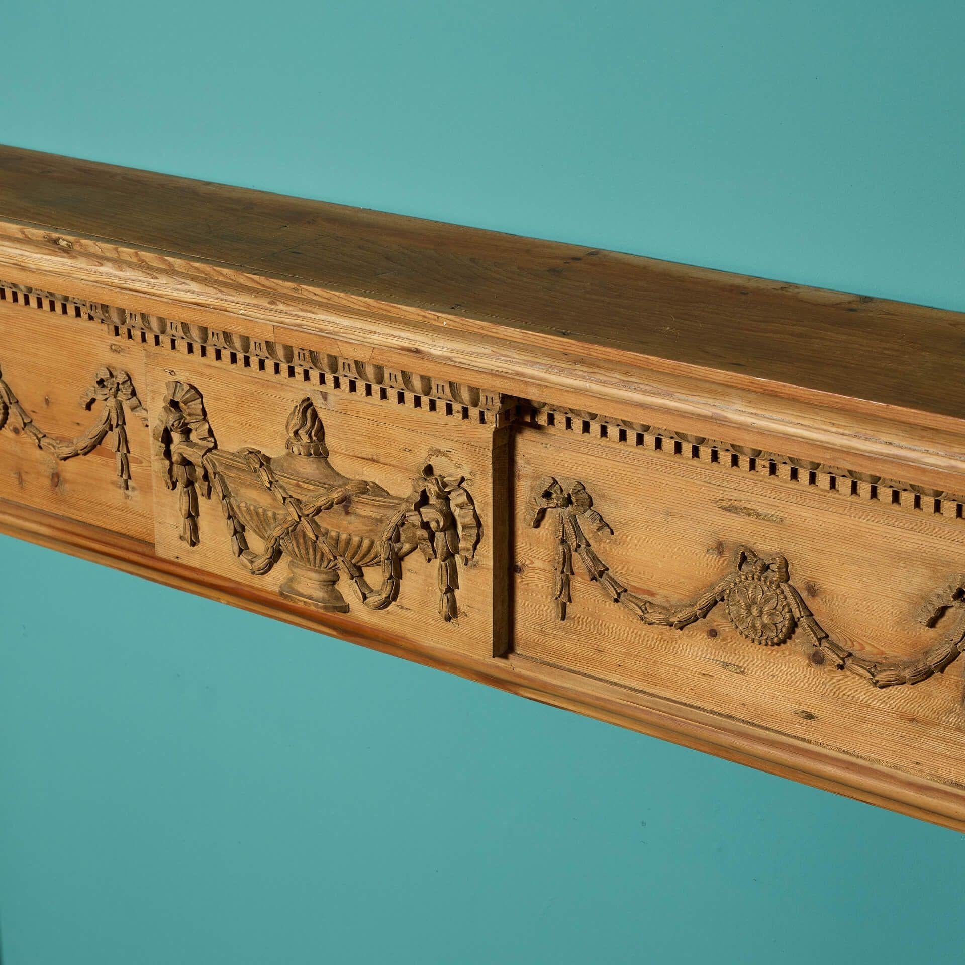19th Century Antique Georgian Style Carved Pine Fire Surround For Sale